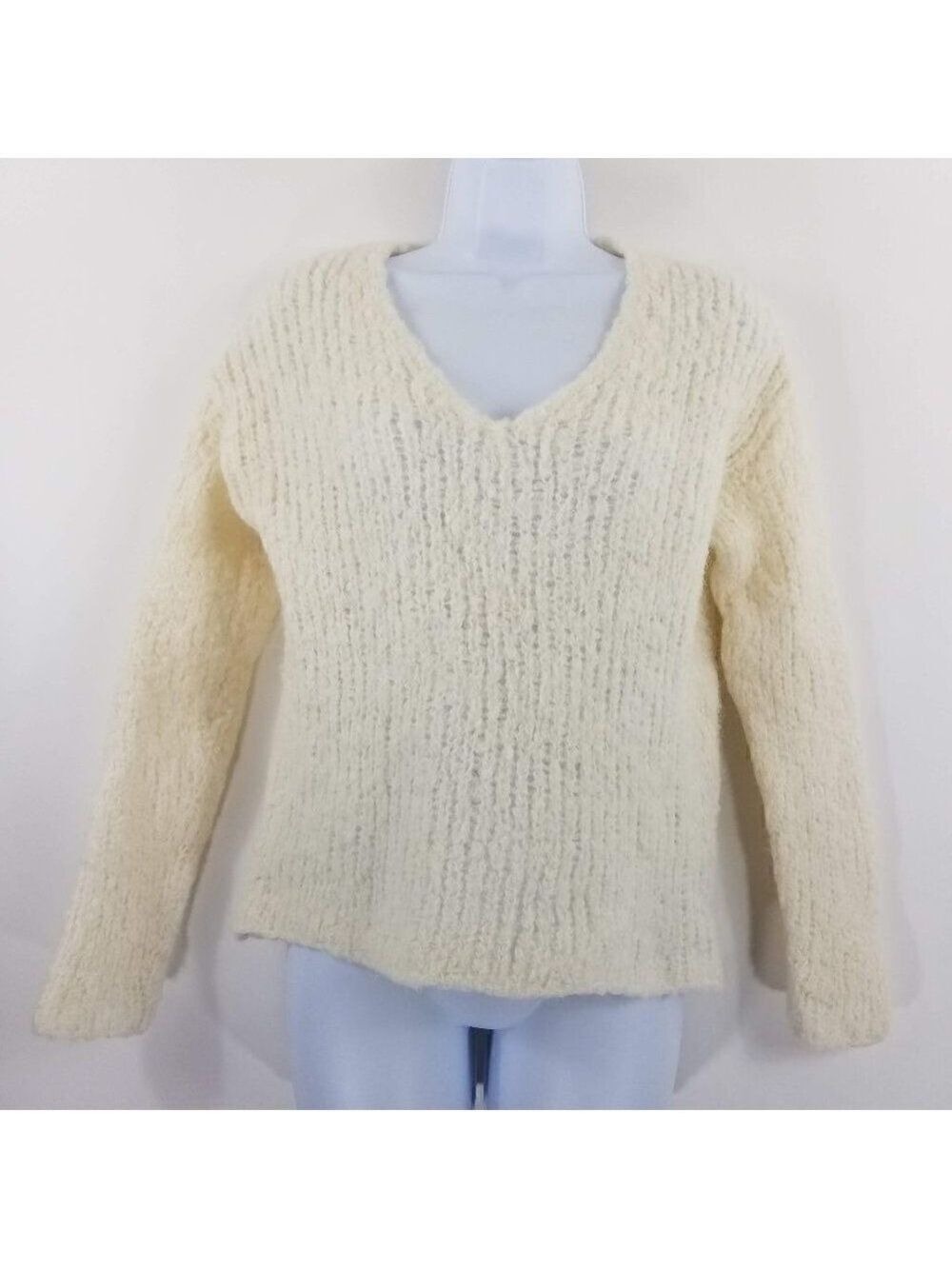 Rag & Bone Womens XS Freda Ivory Alpaca Blend Open Knit Oversized V-Neck Sweater